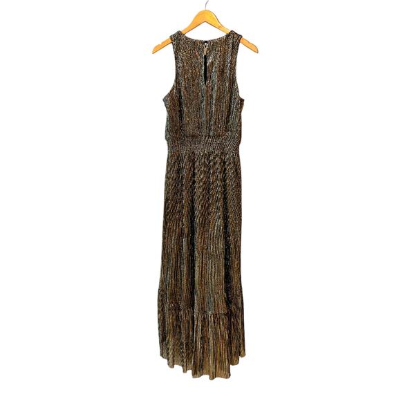 Banana Republic Metallic Sleeveless Hi Low Maxi Dress Size 8 Gold Brown - Picture 3 of 10